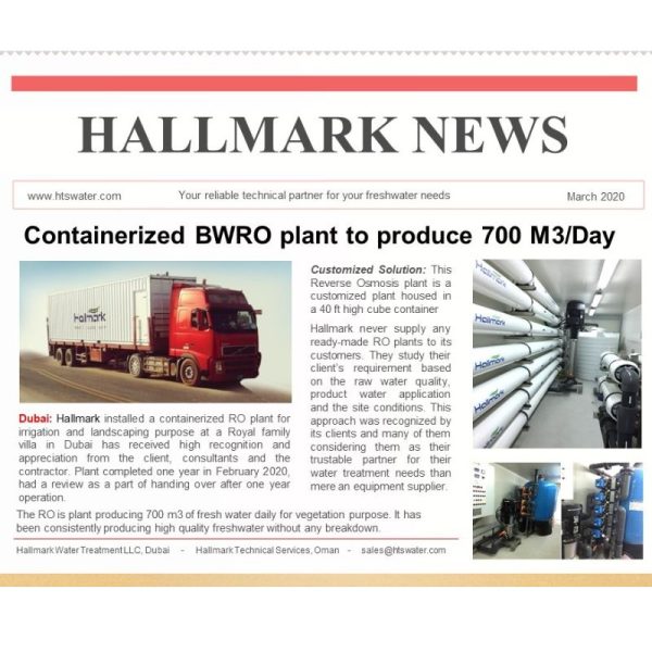 Containerized BWRO plant to produce 700 M3/Day